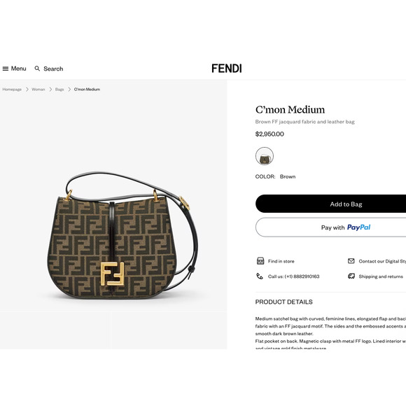$3K BRAND NEW FENDI C'MON MEDIUM FF BROWN JACQUARD LEATHER BAG - Picture 2 of 16